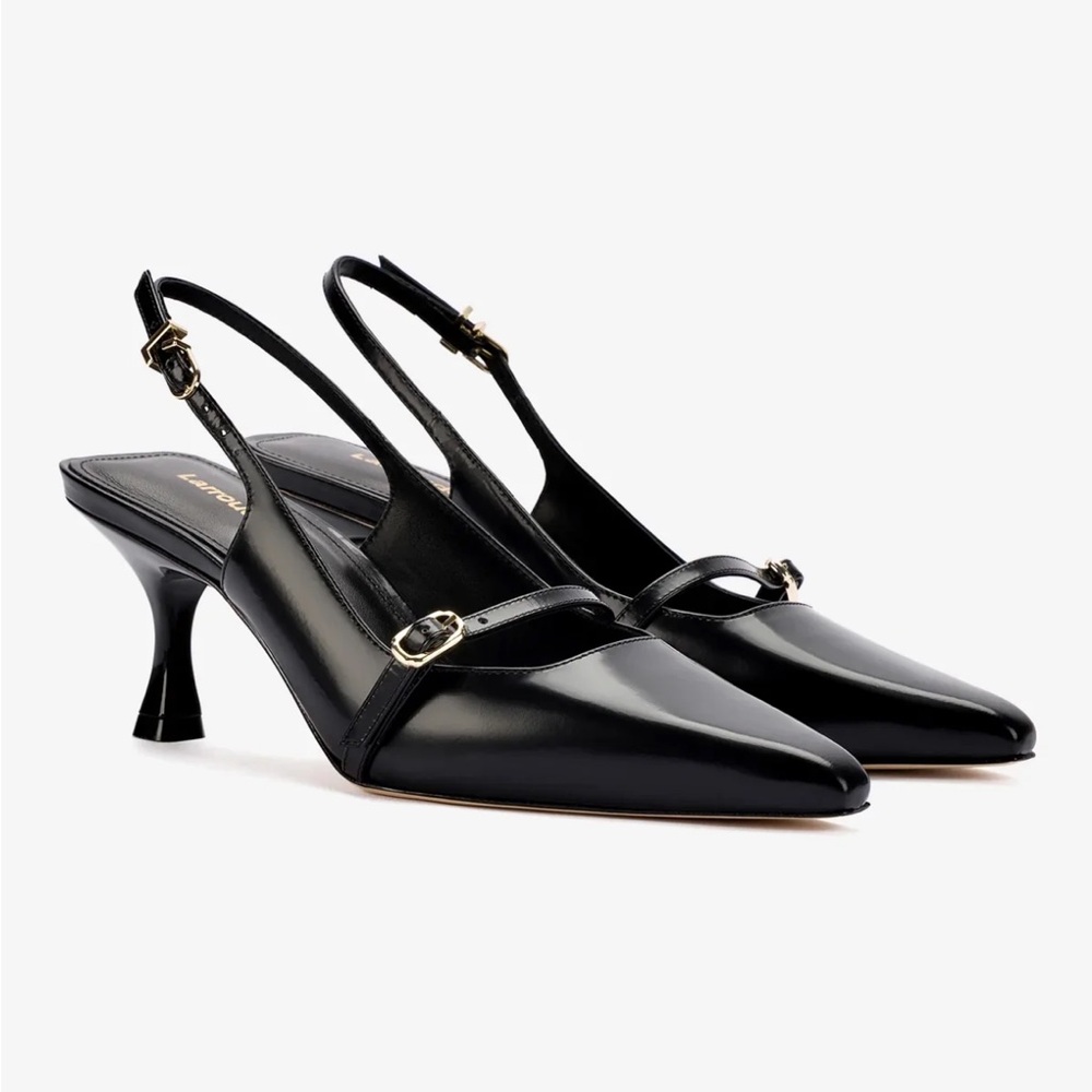 Larroude Black Slingback Heels with Patent Finish